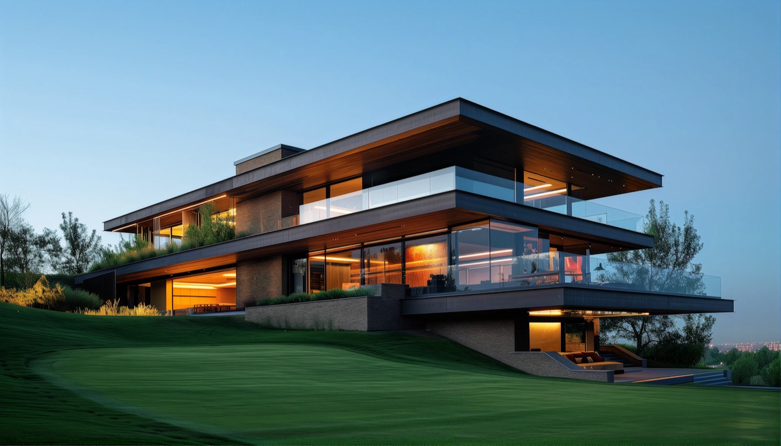 Luxury Villa exterior at dusk